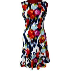 Maggie London sleeveless casual dress Size 6 pink orange blue multicolor flirty